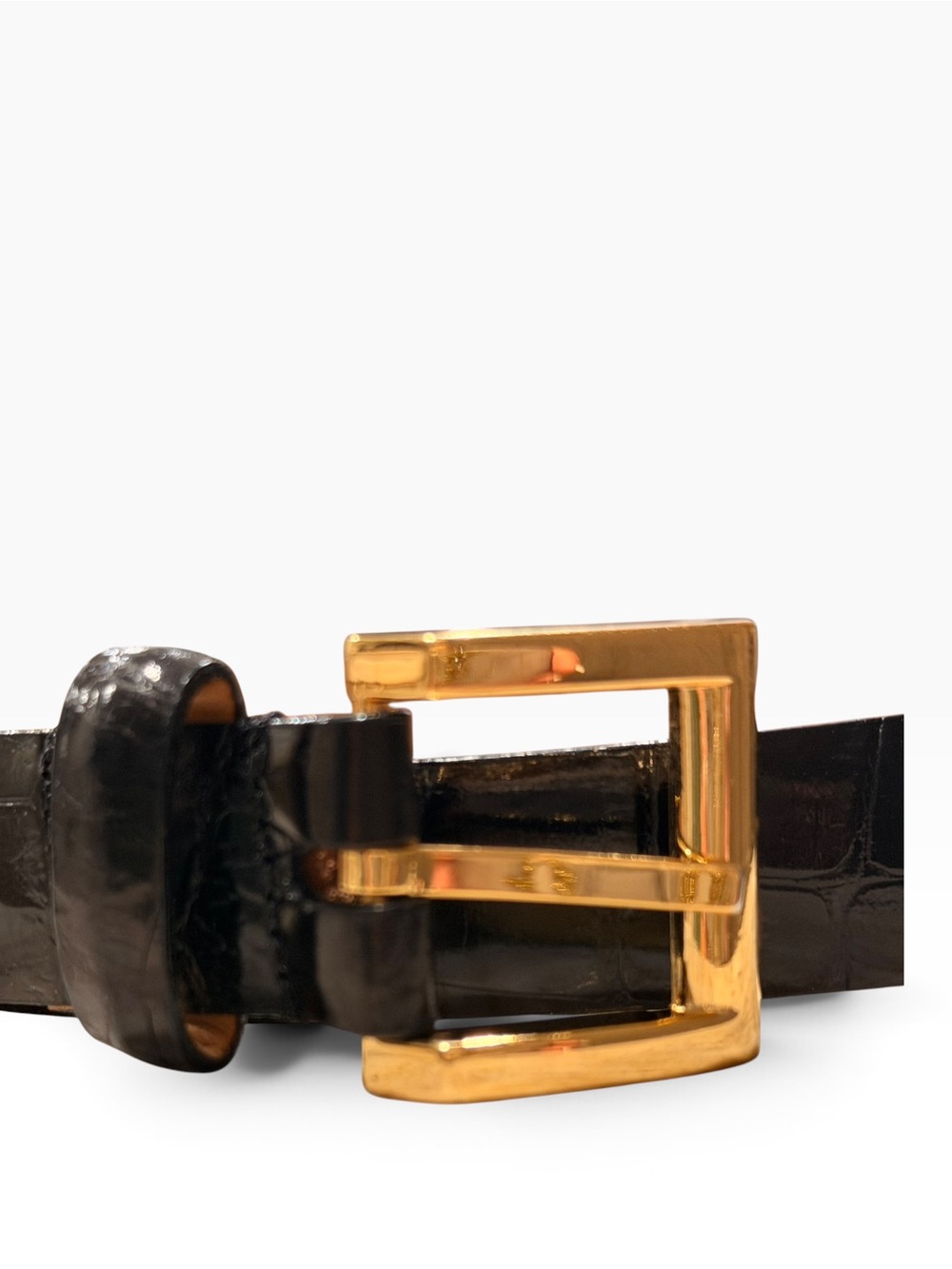 WCM New York Black Crocodile Embossed Italian Calfskin Leather Belt Size S